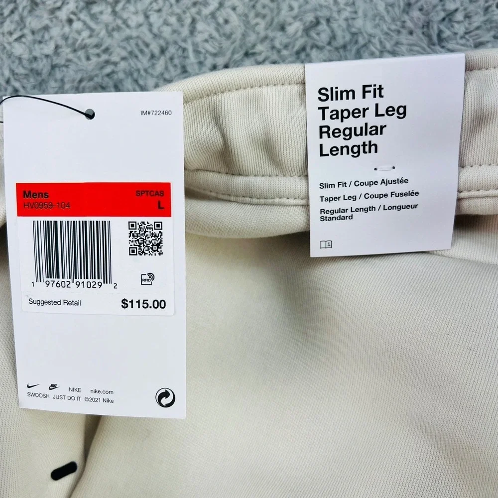 Nike Tech Fleece Joggers Mens Large Cream Beige Slim Tapered Gym NWT‎ Athleisure